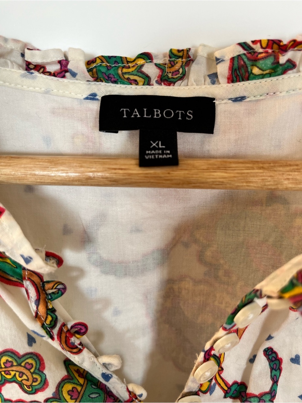 Talbots 100% Cotton Paisley Print Flutter Short Sleeves Hearts XL - Picture 3 of 8